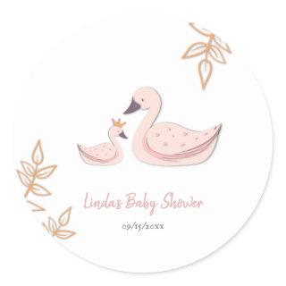 Simple Plain Pink Princess Swan Baby Shower Classic Round Sticker