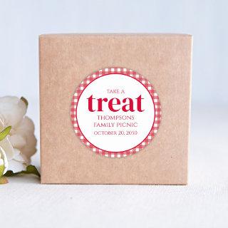Simple Red and White Gingham Take a Treat Classic Round Sticker