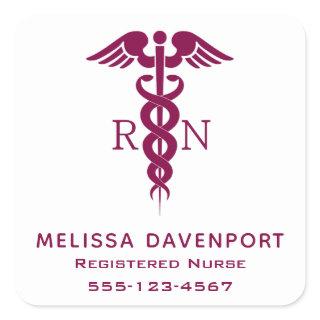 Simple Red Caduceus Registered Nurse Square Sticker