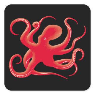 Simple Red Vector Art Octopus Silhouette Square Sticker