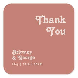 Simple Retro | Old Rose Thank You Wedding Favor Square Sticker