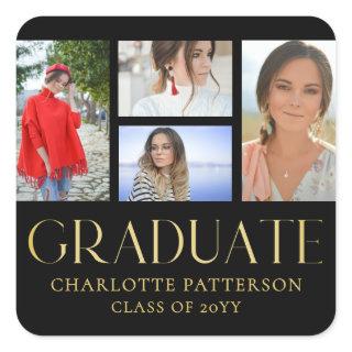 Simple Script Multi Photo Graduation Announcement Square Sticker