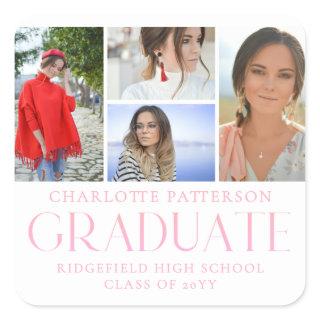 Simple Script Multi Photo Graduation Announcement Square Sticker