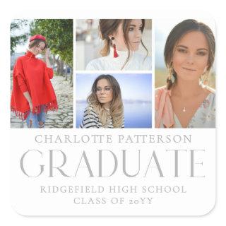 Simple Script Multi Photo Graduation Announcement Square Sticker