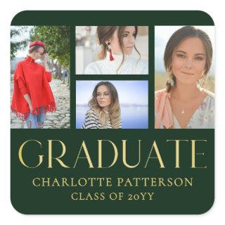 Simple Script Multi Photo Graduation Announcement Square Sticker