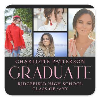 Simple Script Multi Photo Graduation Announcement Square Sticker