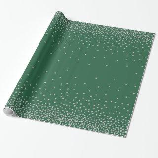 Simple Silver Confetti Over Dark Green Festive