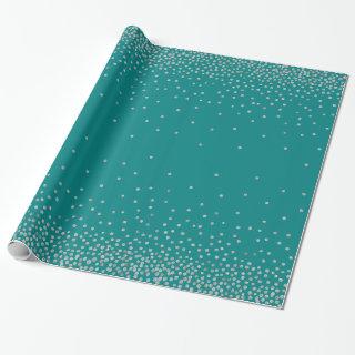 Simple Silver Confetti Over Teal Festive