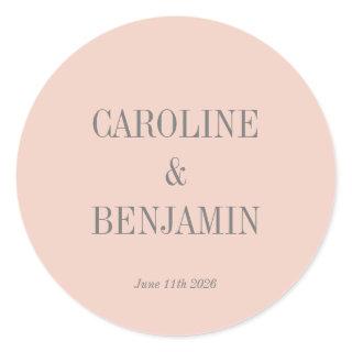 Simple Stylish Elegant Blush Gray Custom Wedding Classic Round Sticker