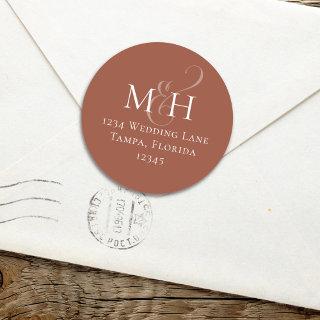 Simple Terracotta Monogram Return Address  Classic Round Sticker