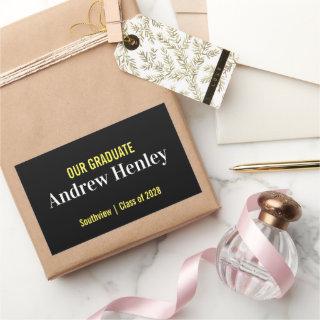 Simple Text Black and Gold Graduation Party Favor Rectangular Sticker
