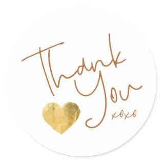 Simple Thank You Copper + Gold Heart Hand Written Classic Round Sticker