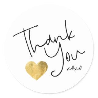Simple Thank You Gold Heart Hand Written Classic Round Sticker