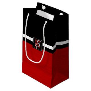 Simple Two Tone Black and Red Initials Monogram Small Gift Bag
