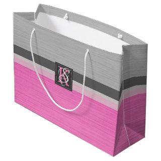 Simple Two Tone Pink and Grey Initials Monogram Large Gift Bag