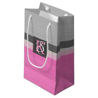 Simple Two Tone Pink and Grey Initials Monogram Small Gift Bag