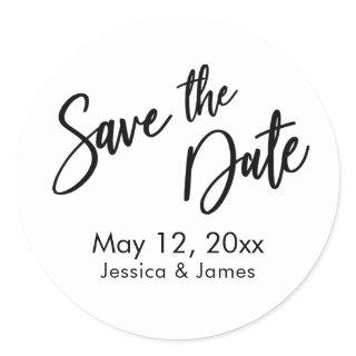 Simple Typography Save the Date Black & White Classic Round Sticker