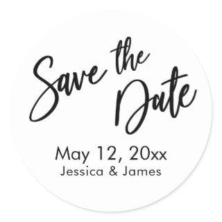 Simple Typography Save the Date Black & White Classic Round Sticker