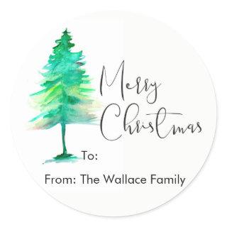 Simple, Watercolor Christmas Pine tree Classic Round Sticker