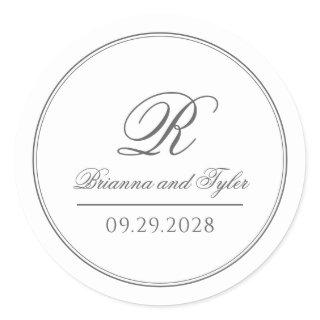 Simply Elegant Classic Wedding Monogram Classic Round Sticker