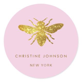 simulated glitter bee classic round sticker