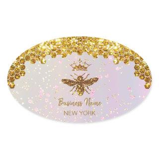 simulated glitter bee oval sticker