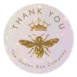 simulated glitter bee thank you classic round sticker
