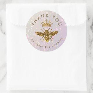 simulated glitter bee thank you classic round sticker