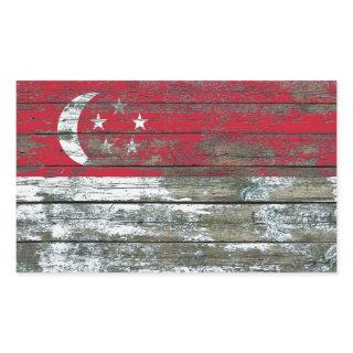 Singapore Flag on Rough Wood Boards Effect Rectangular Sticker