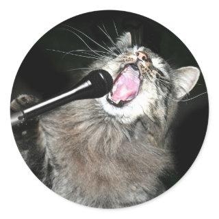 Singing cat classic round sticker