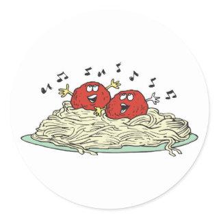 singing meatballs on spaghetti classic round sticker