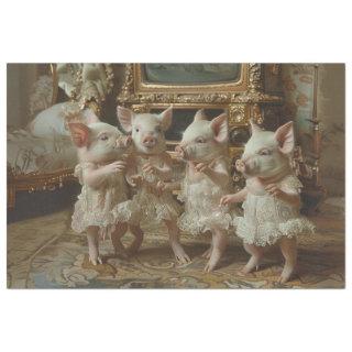 Singing Piglets in Lace Dresses Decoupage,  Tissue Paper