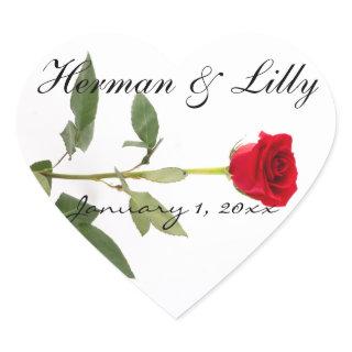 Single Elegant Long Stem Red Rose Personalized Heart Sticker