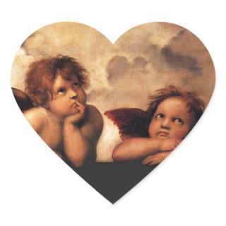 Sistine Madonna 2 Angels by Raphael Heart Sticker