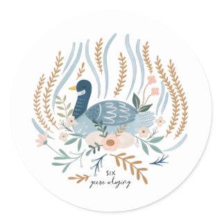 Six Geese a-laying 12 Days of Christmas Folk Classic Round Sticker