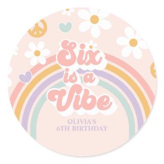 Six is a Vibe Retro Rainbow 6th Birthday Classic Round Sticker