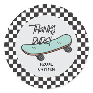 Skateboard Let's Kick It Birthday Thank You Favor Classic Round Sticker