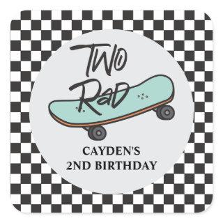 Skateboard Two Rad 2nd Birthday Square Sticker