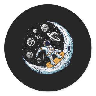 Skating Astronaut Moon Skater Skateboard Classic Round Sticker