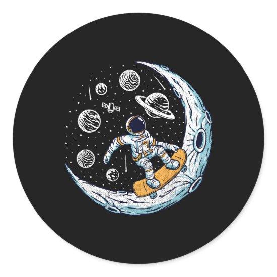 Skating Astronaut Moon Skater Skateboard Classic Round Sticker