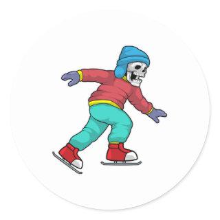 Skeleton at Ice skating with Ice skates Classic Round Sticker