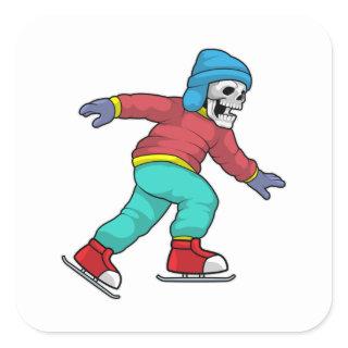 Skeleton at Ice skating with Ice skates Square Sticker