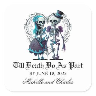 Skeleton Couple Wedding Square Sticker
