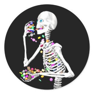 Skeleton Eating Halloween Candy Classic Round Sticker