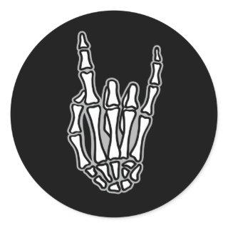Skeleton hand with rock and roll sign classic round sticker