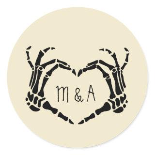 Skeleton Hands Heart Shape Custom Wedding Classic Round Sticker