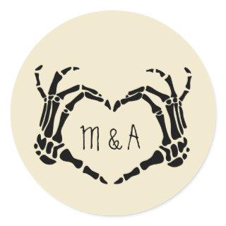 Skeleton Hands Heart Shape Custom Wedding Classic Round Sticker