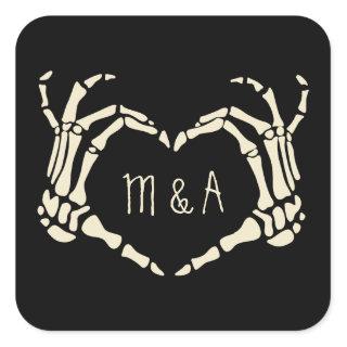 Skeleton Hands Heart Shape Custom Wedding Square Sticker