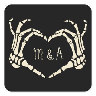 Skeleton Hands Heart Shape Custom Wedding Square Sticker