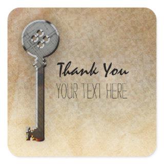 Skeleton Key Vintage Looking Favor Square Sticker